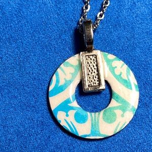 Handcrafted Blue & White Washer Pendant Necklace With Silver Tone Chain